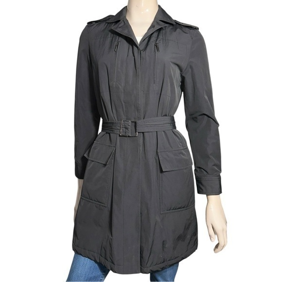 Armani Collezioni Women’s Size 2 Black Insulated 3/4 Belted Trench Coat Jacket - Picture 1 of 13